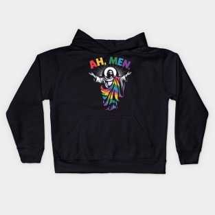 Ah Men Funny LGBT Gay Pride Jesus Rainbow Flag Christian Kids Hoodie
